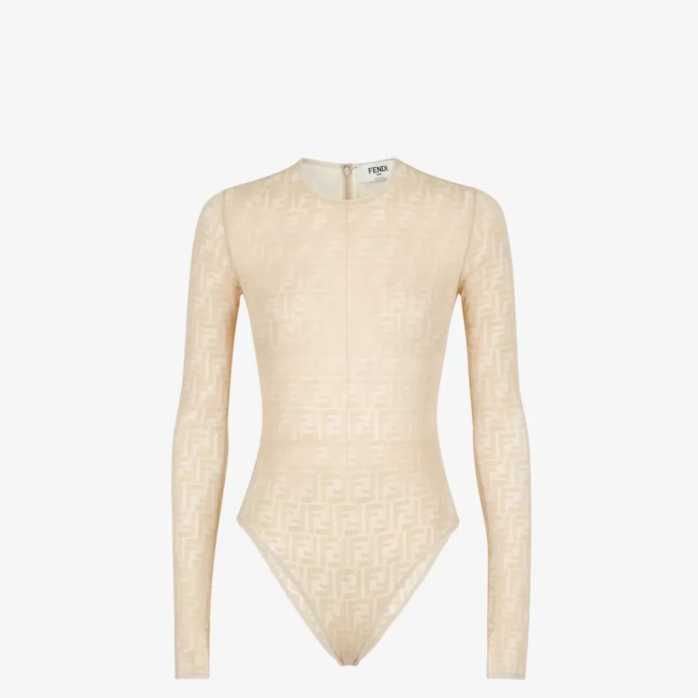 Top E Camicie>Fendi Body In Pizzo Beige