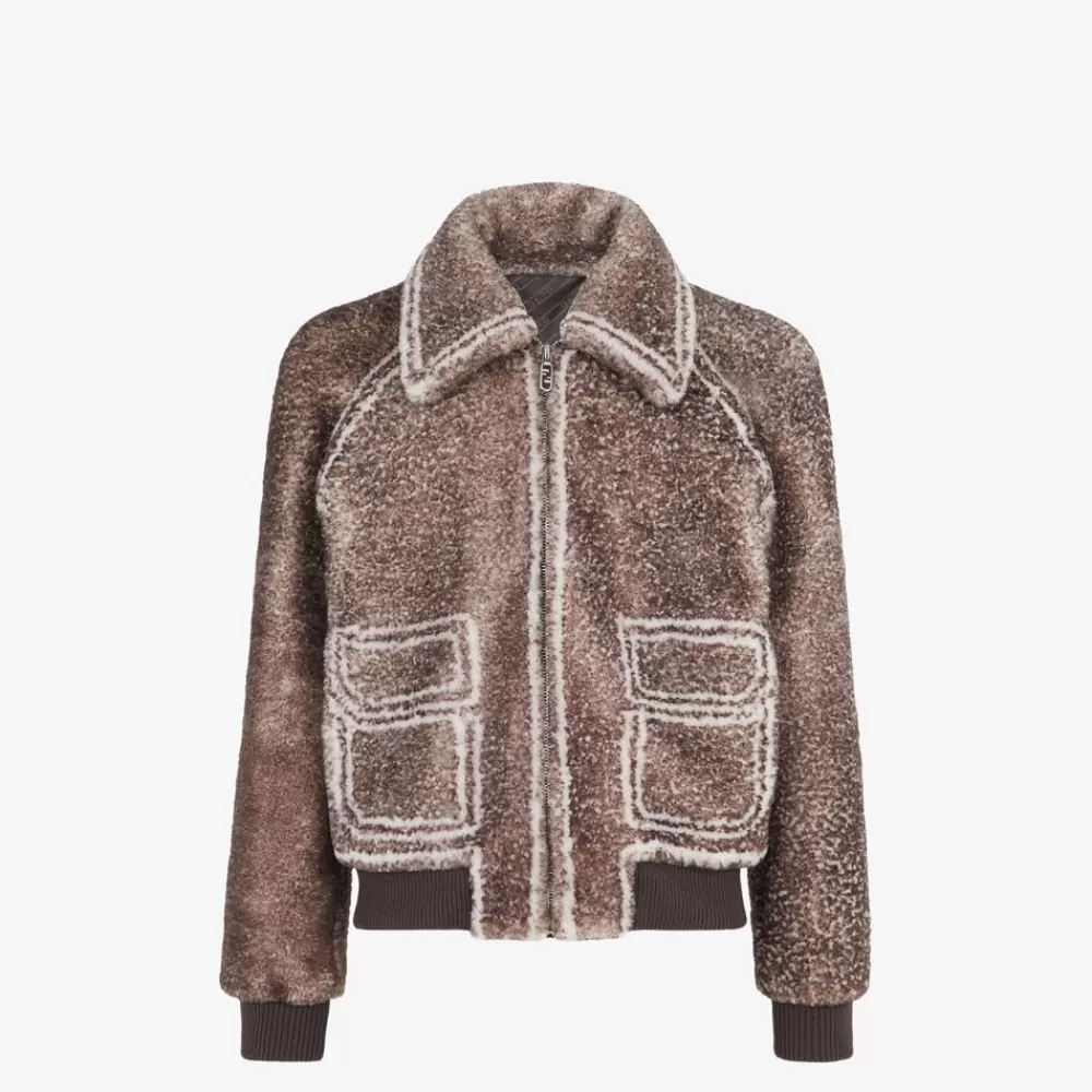 Cappotti E Capispalla>Fendi Bomber In Shearling Beige