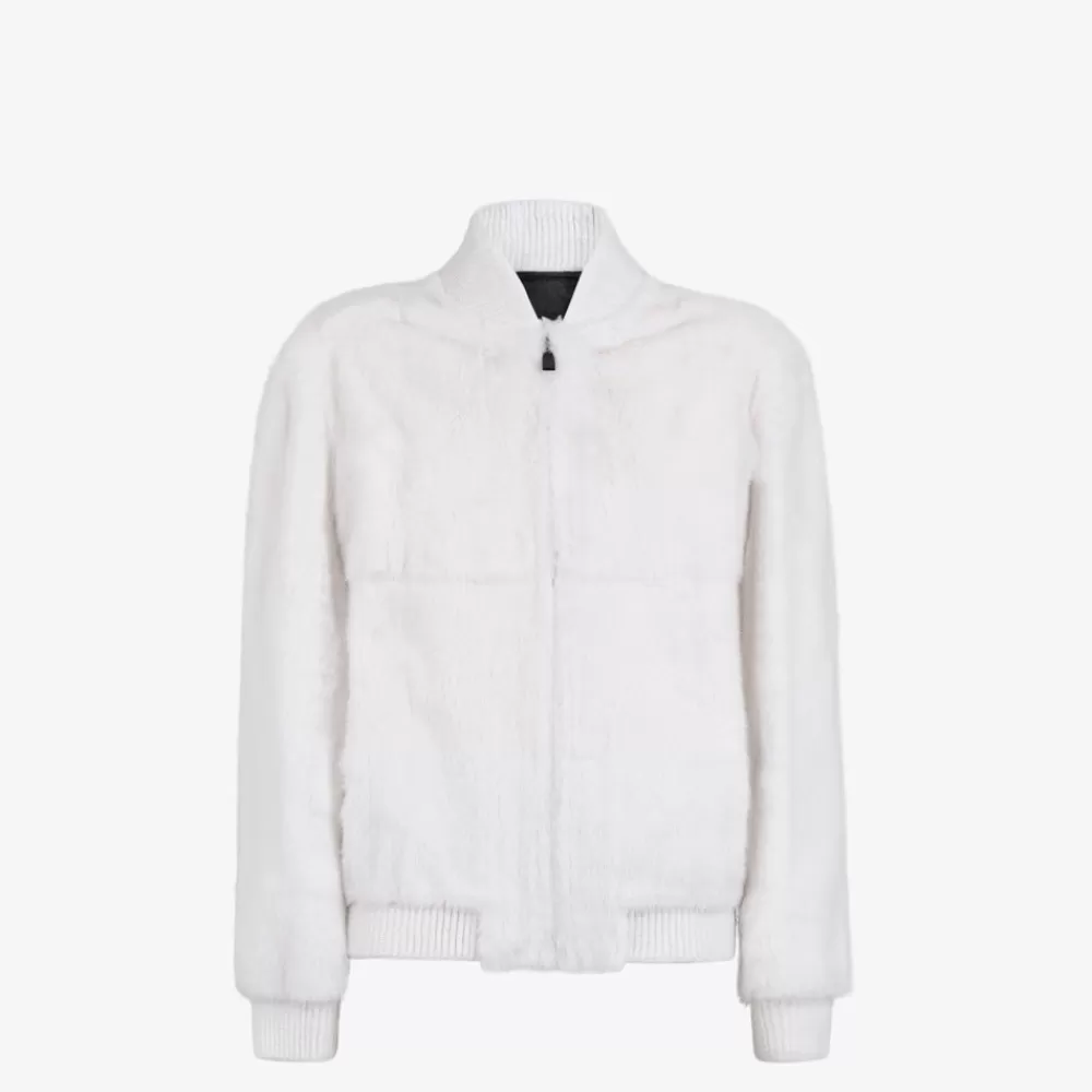 Cappotti E Capispalla>Fendi Bomber In Visone Bianco