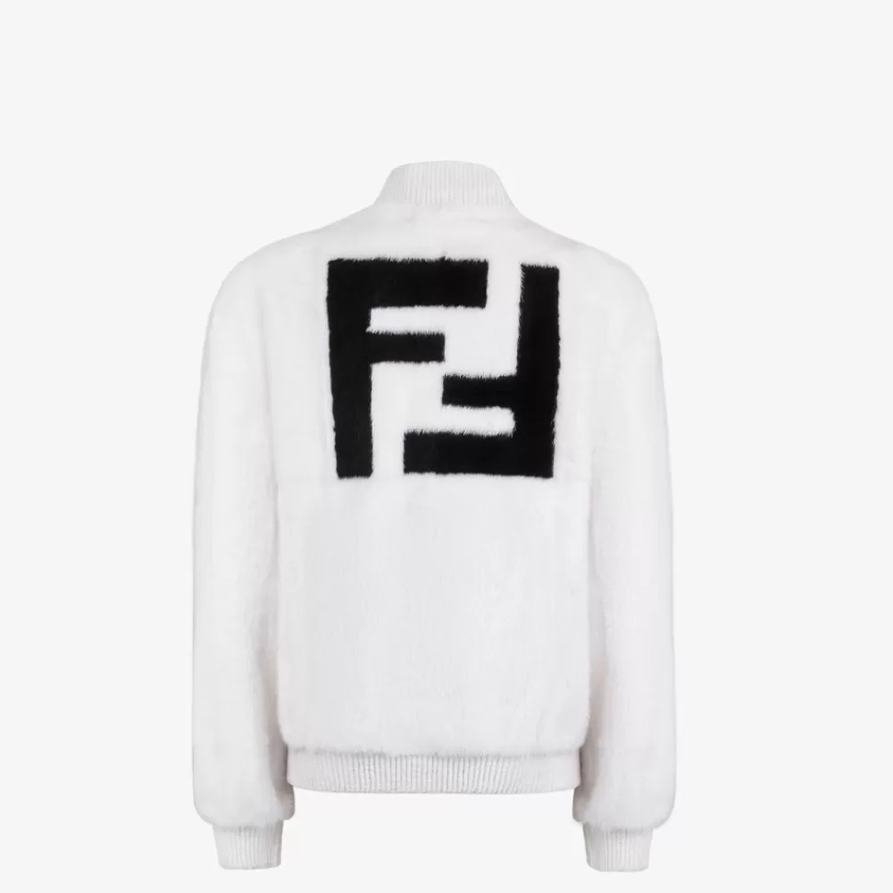 Cappotti E Capispalla>Fendi Bomber In Visone Bianco