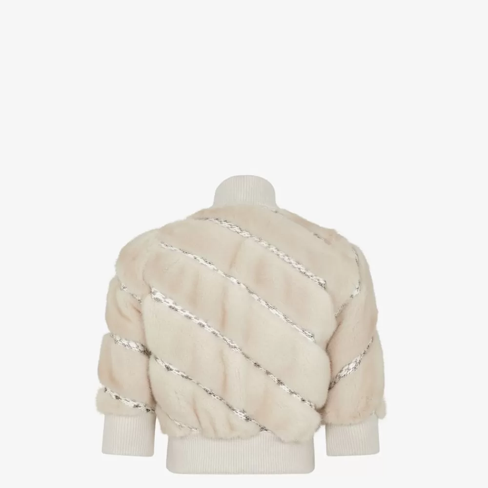 Cappotti E Capispalla>Fendi Bomber In Visone Ed Elaphe Bianco Perla