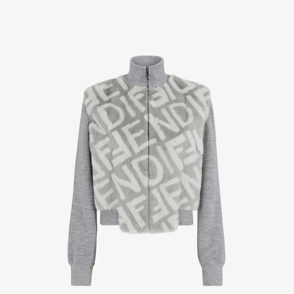Cappotti E Capispalla>Fendi Bomber In Visone Grigio