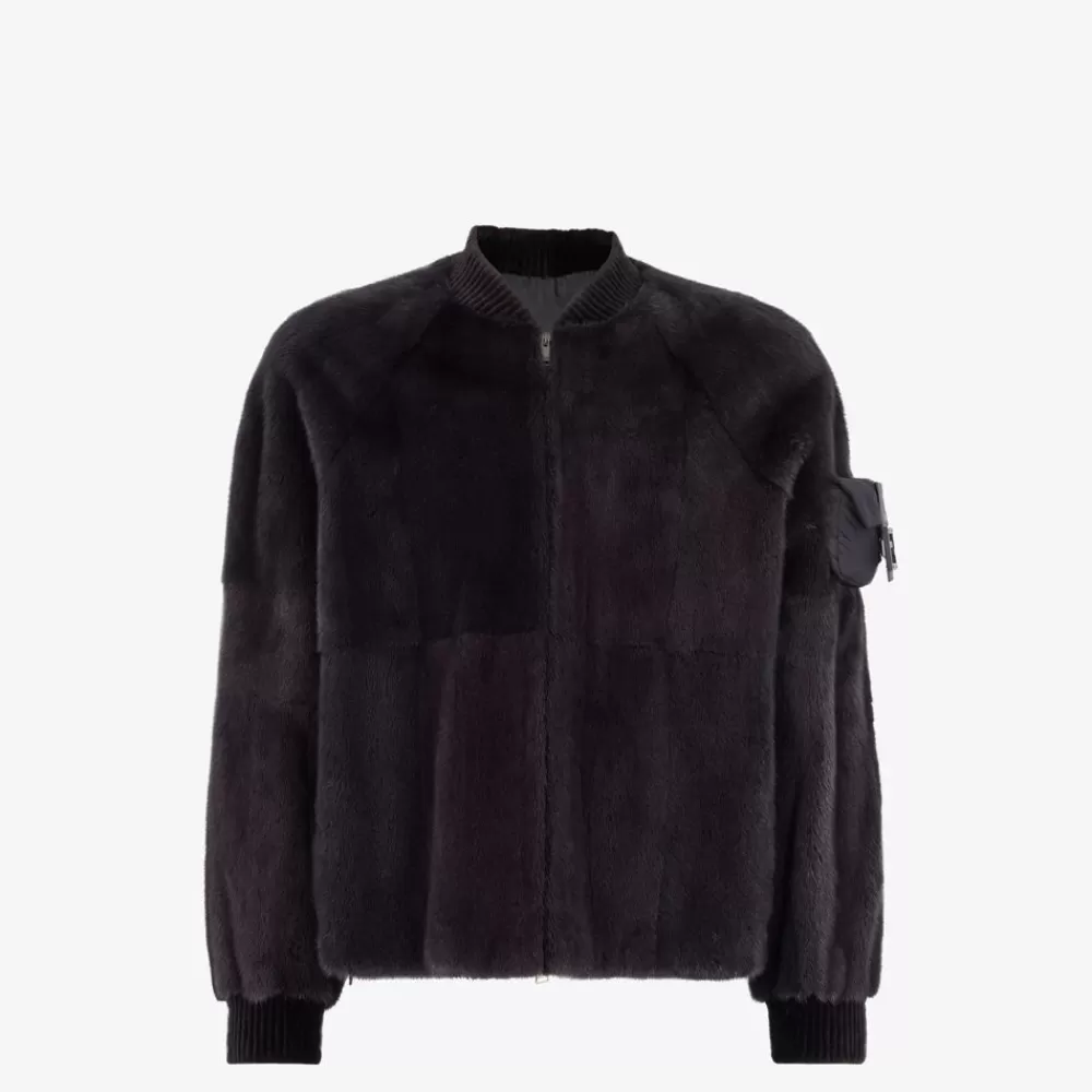 Cappotti E Capispalla>Fendi Bomber In Visone Nero