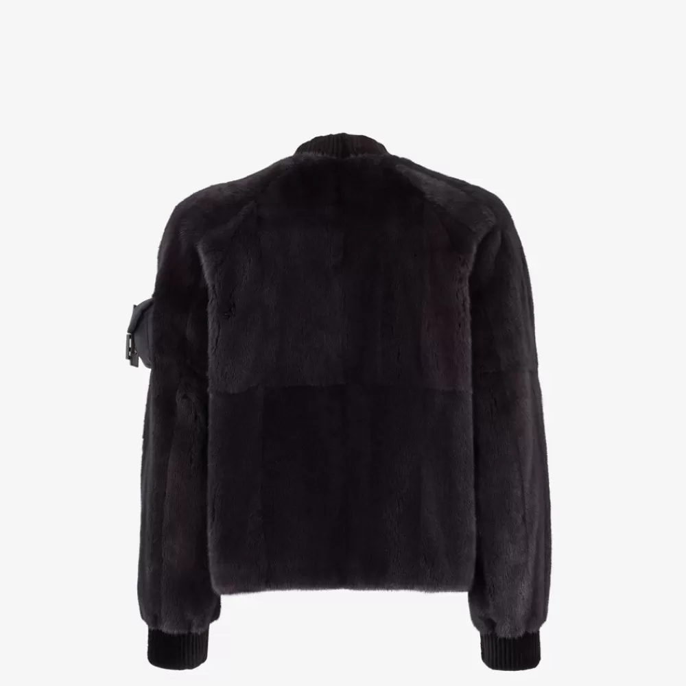 Cappotti E Capispalla>Fendi Bomber In Visone Nero