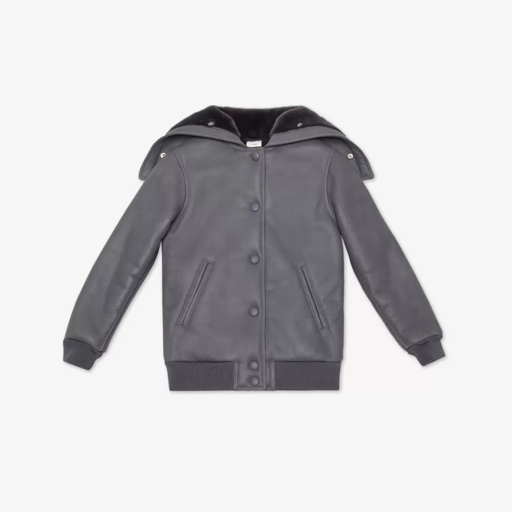 Abbigliamento>Fendi Bomber Junior In Shearling Grigio Con Logo