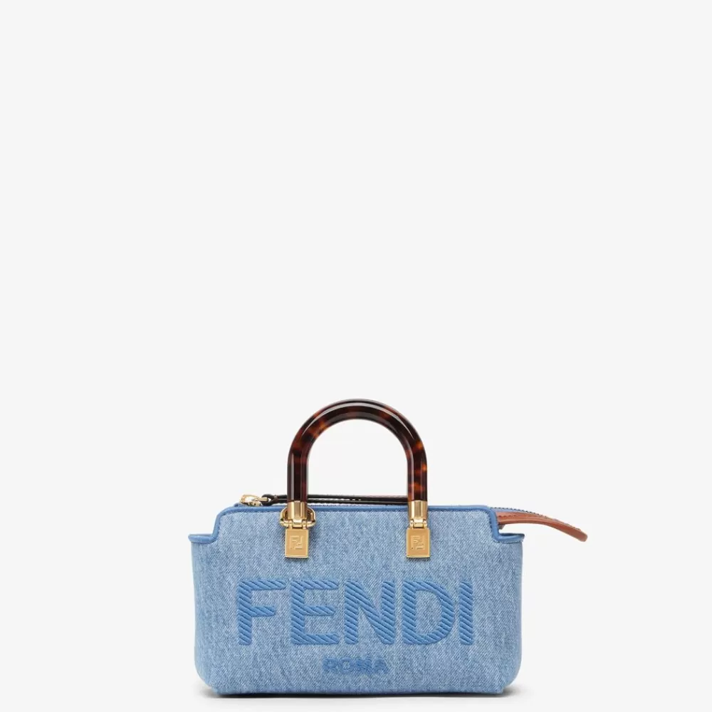 Borse Mini>Fendi Borsa Boston Piccola In Denim Azzurro