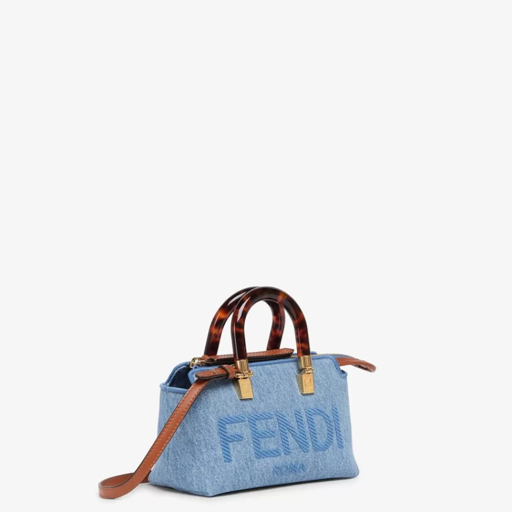 Borse Mini>Fendi Borsa Boston Piccola In Denim Azzurro
