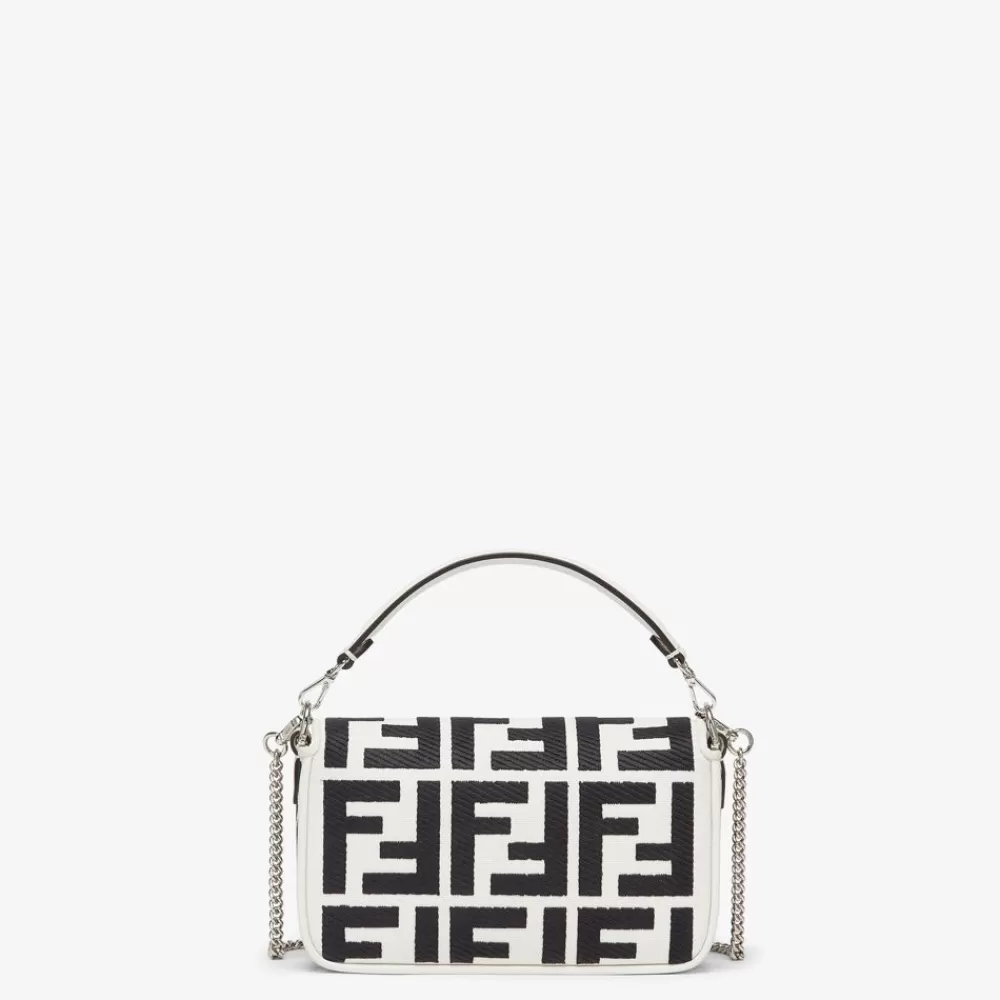 Borse Mini>Fendi Borsa In Canvas Bianca E Nera Con Ricamo Ff