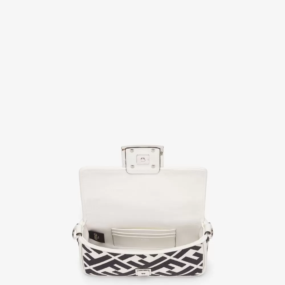 Borse A Spalla E Tracolle>Fendi Borsa In Canvas Bianca E Nera Con Ricamo Ff
