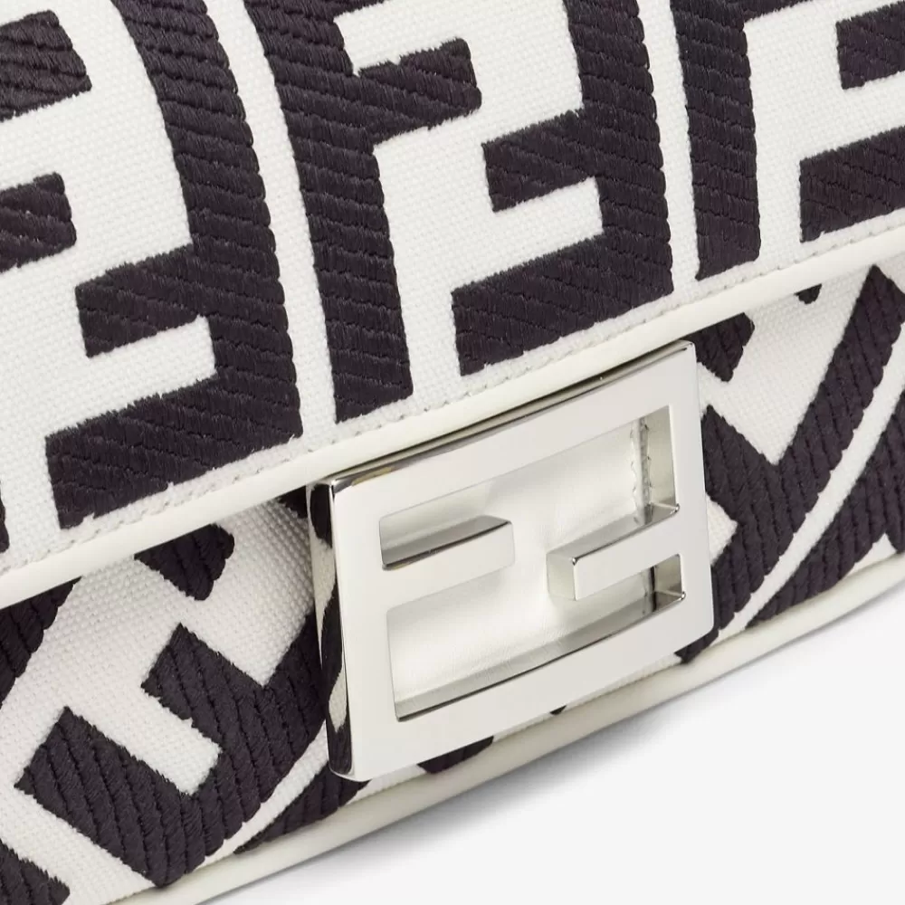 Borse Mini>Fendi Borsa In Canvas Bianca E Nera Con Ricamo Ff