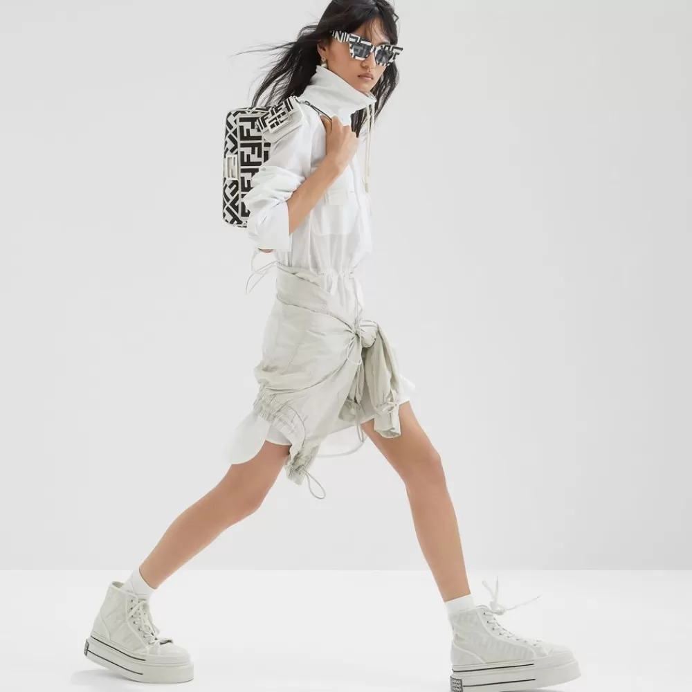 Borse A Spalla E Tracolle>Fendi Borsa In Canvas Bianca E Nera Con Ricamo Ff