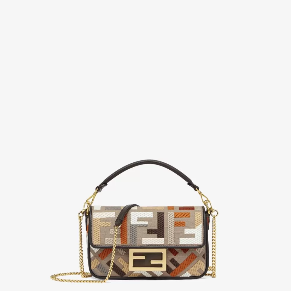 Borse A Spalla E Tracolle>Fendi Borsa In Canvas Multicolor Con Ricamo Ff