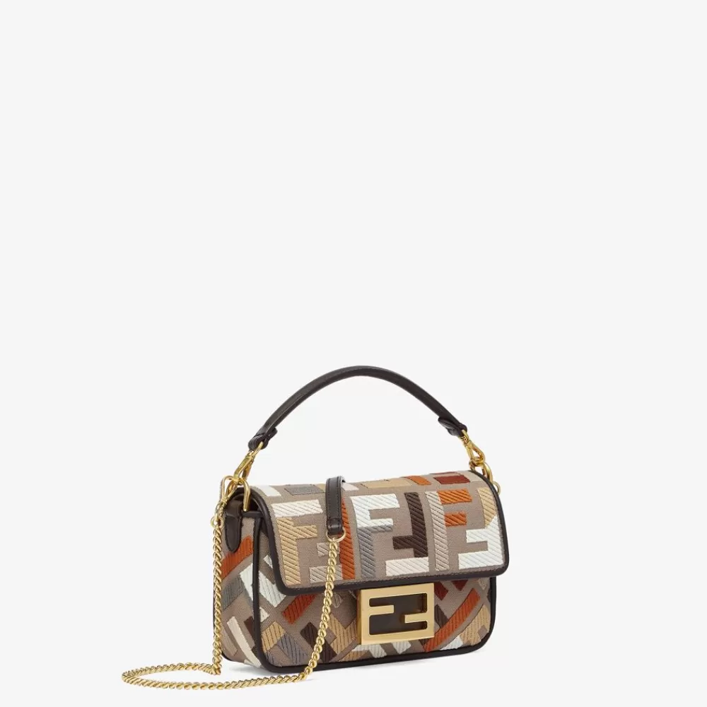 Borse A Spalla E Tracolle>Fendi Borsa In Canvas Multicolor Con Ricamo Ff