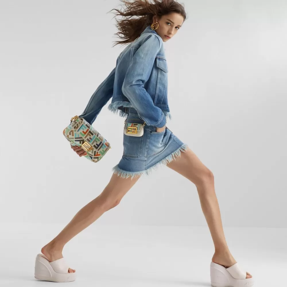 Borse A Spalla E Tracolle>Fendi Borsa In Canvas Multicolor Con Ricamo Ff