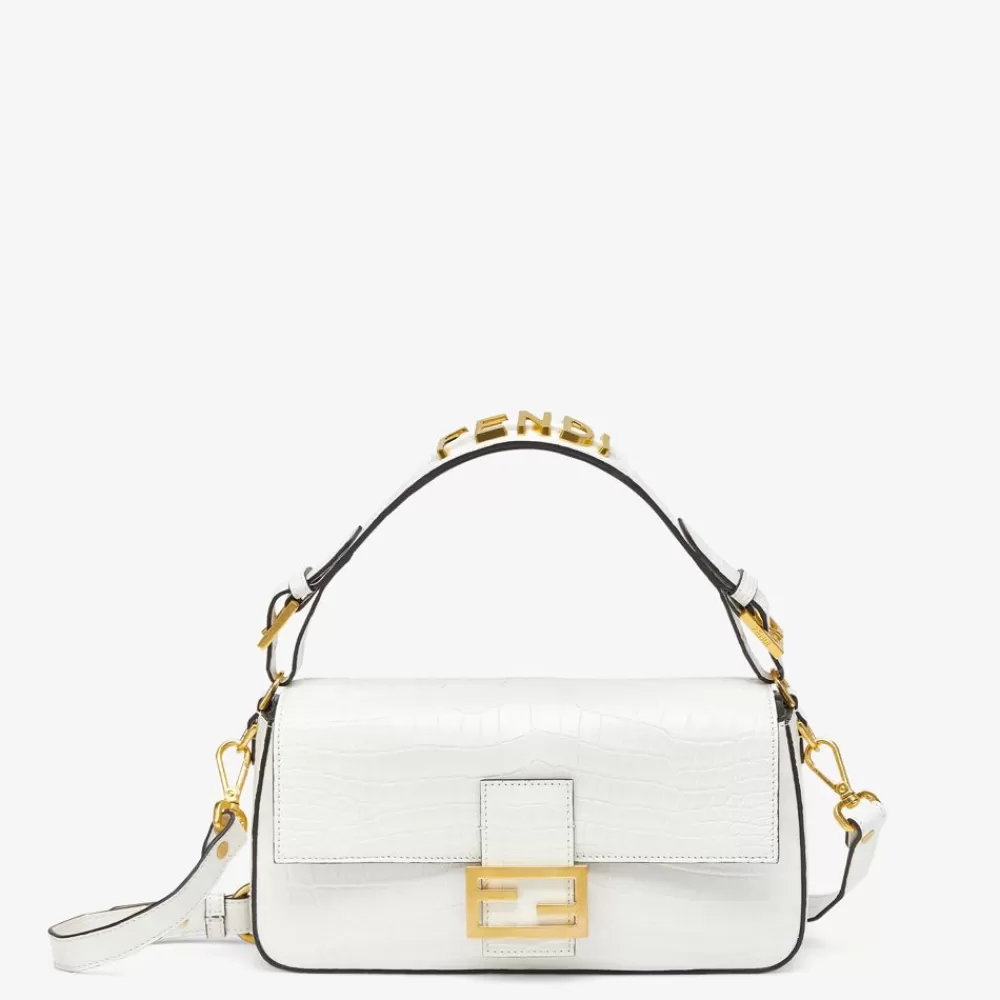 Borse A Spalla E Tracolle>Fendi Borsa In Coccodrillo Bianco Ghiaccio
