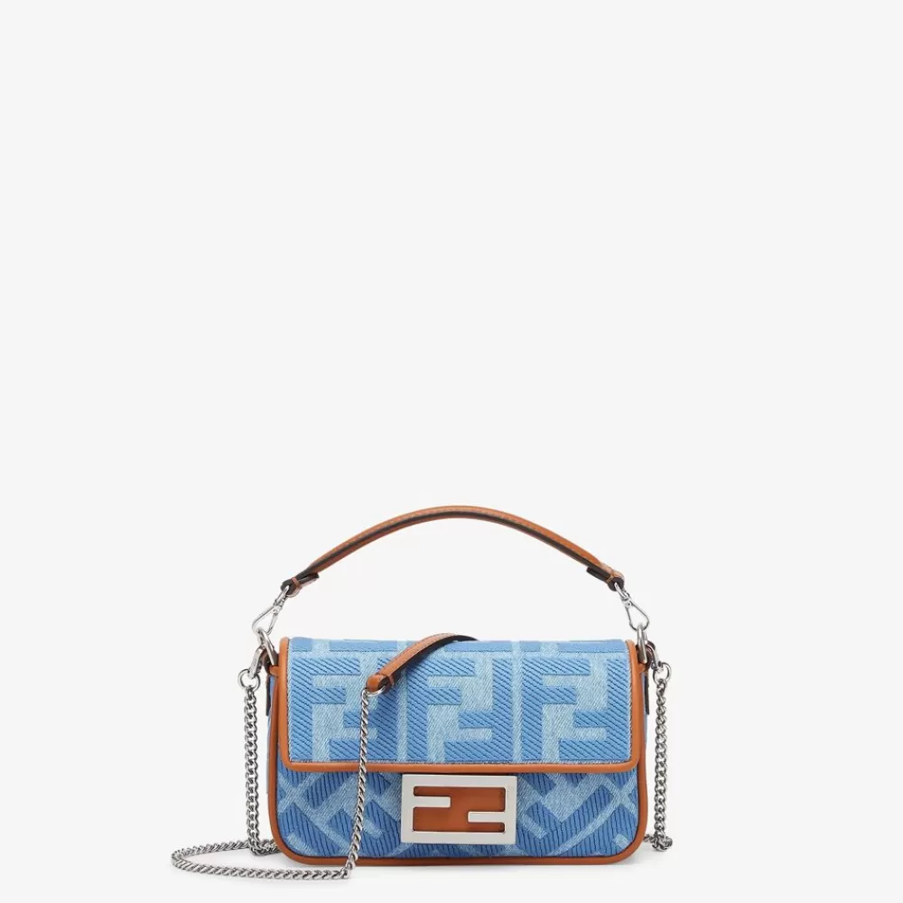 Borse A Spalla E Tracolle>Fendi Borsa In Denim Azzurro Con Ricamo Ff