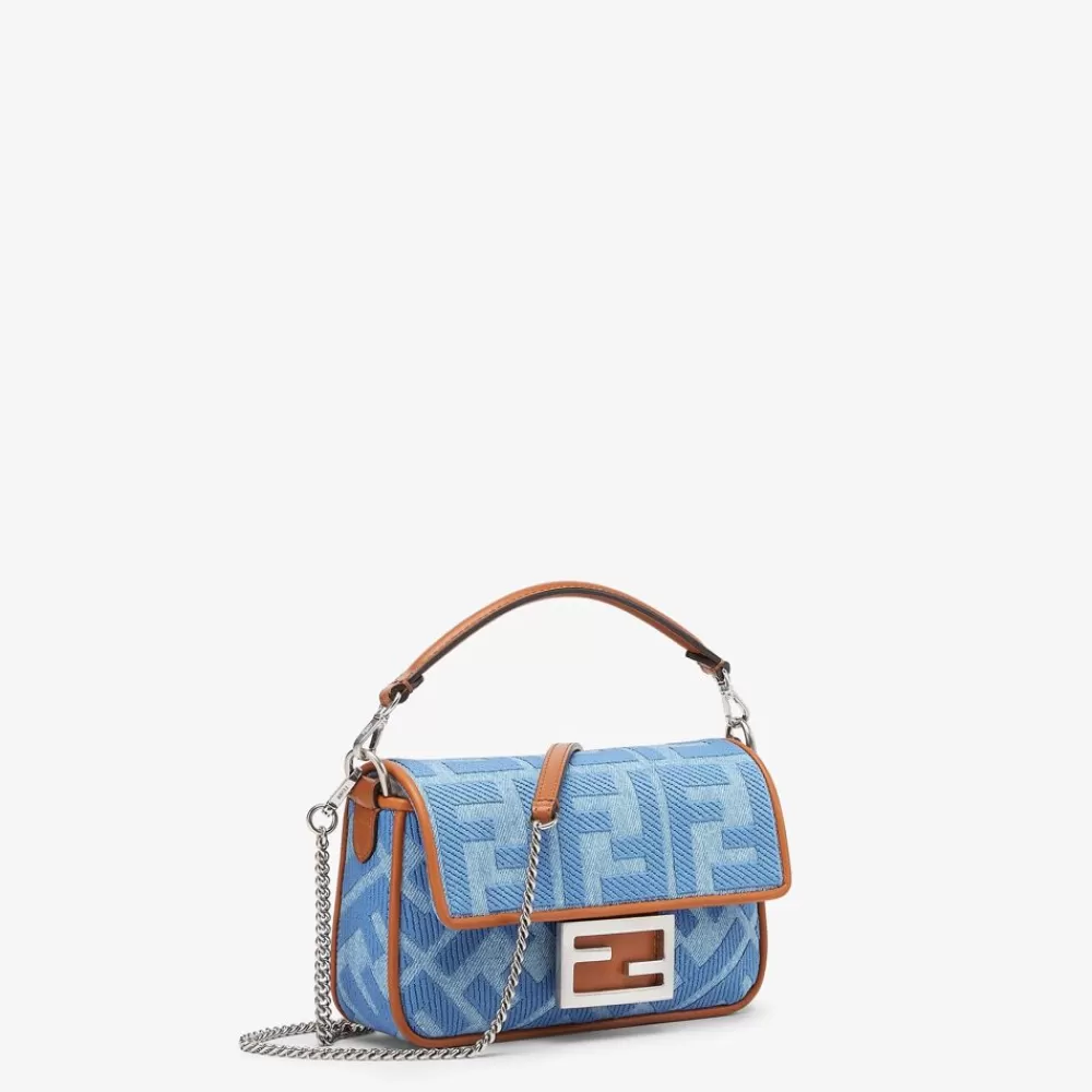 Borse A Spalla E Tracolle>Fendi Borsa In Denim Azzurro Con Ricamo Ff
