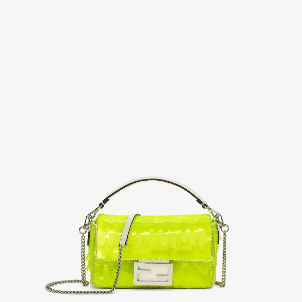 Borse A Spalla E Tracolle>Fendi Borsa In Elaphe E Paillettes Gialle Fluo