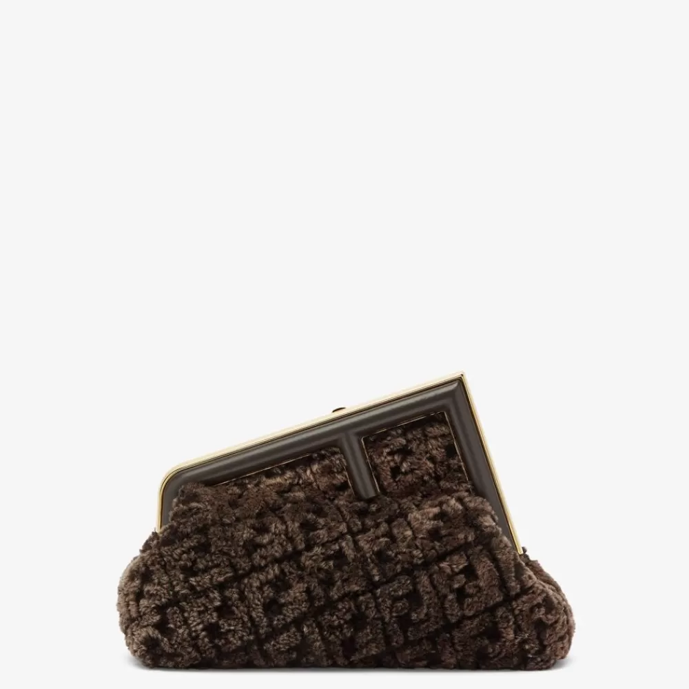Borse A Spalla E Tracolle>Fendi Borsa In Montone Marrone Scuro Con Motivo Ff