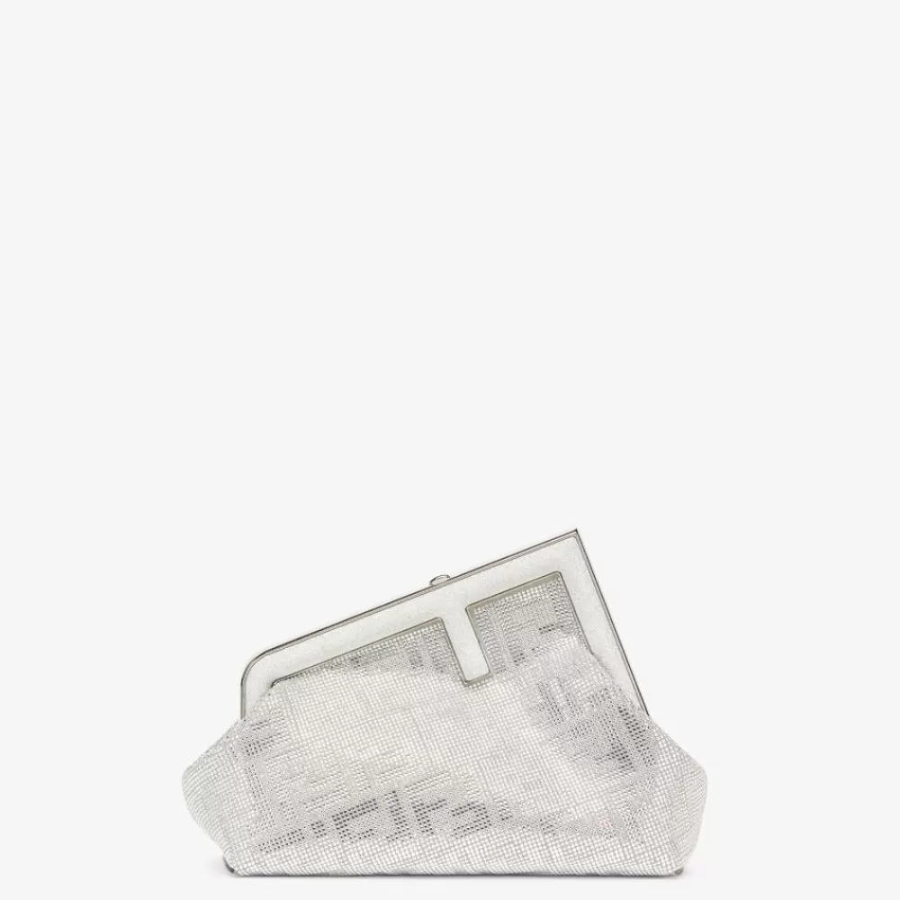 Clutch E Pochette>Fendi Borsa In Pelle Argento Con Motivo Ff Di Cristalli