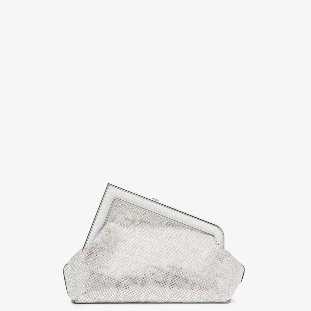 Borse A Spalla E Tracolle>Fendi Borsa In Pelle Argento Con Motivo Ff Di Cristalli