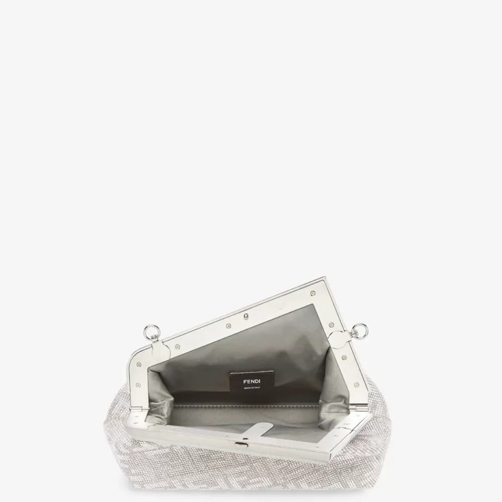 Clutch E Pochette>Fendi Borsa In Pelle Argento Con Motivo Ff Di Cristalli
