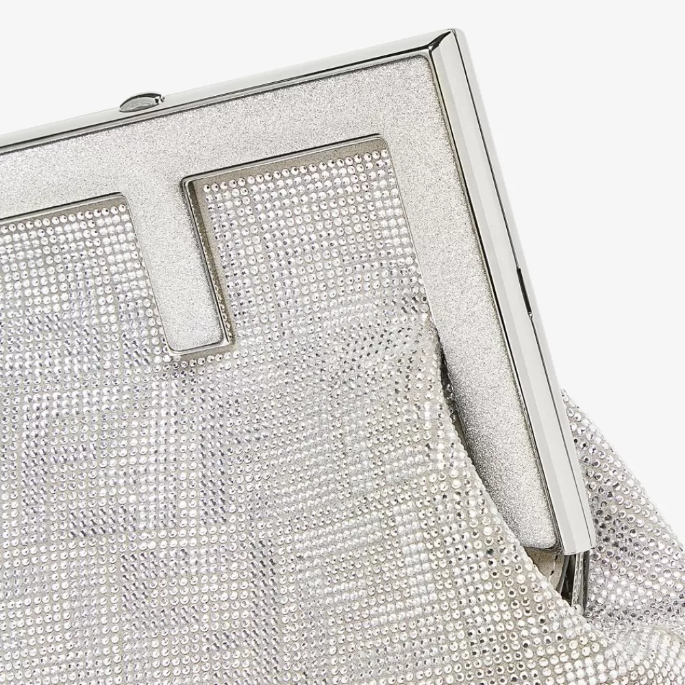 Clutch E Pochette>Fendi Borsa In Pelle Argento Con Motivo Ff Di Cristalli