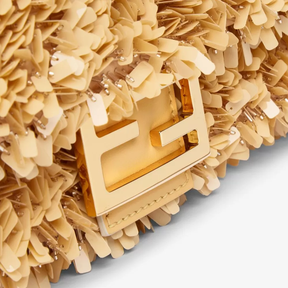 Borse A Spalla E Tracolle>Fendi Borsa In Pelle Color Sabbia E Paillettes