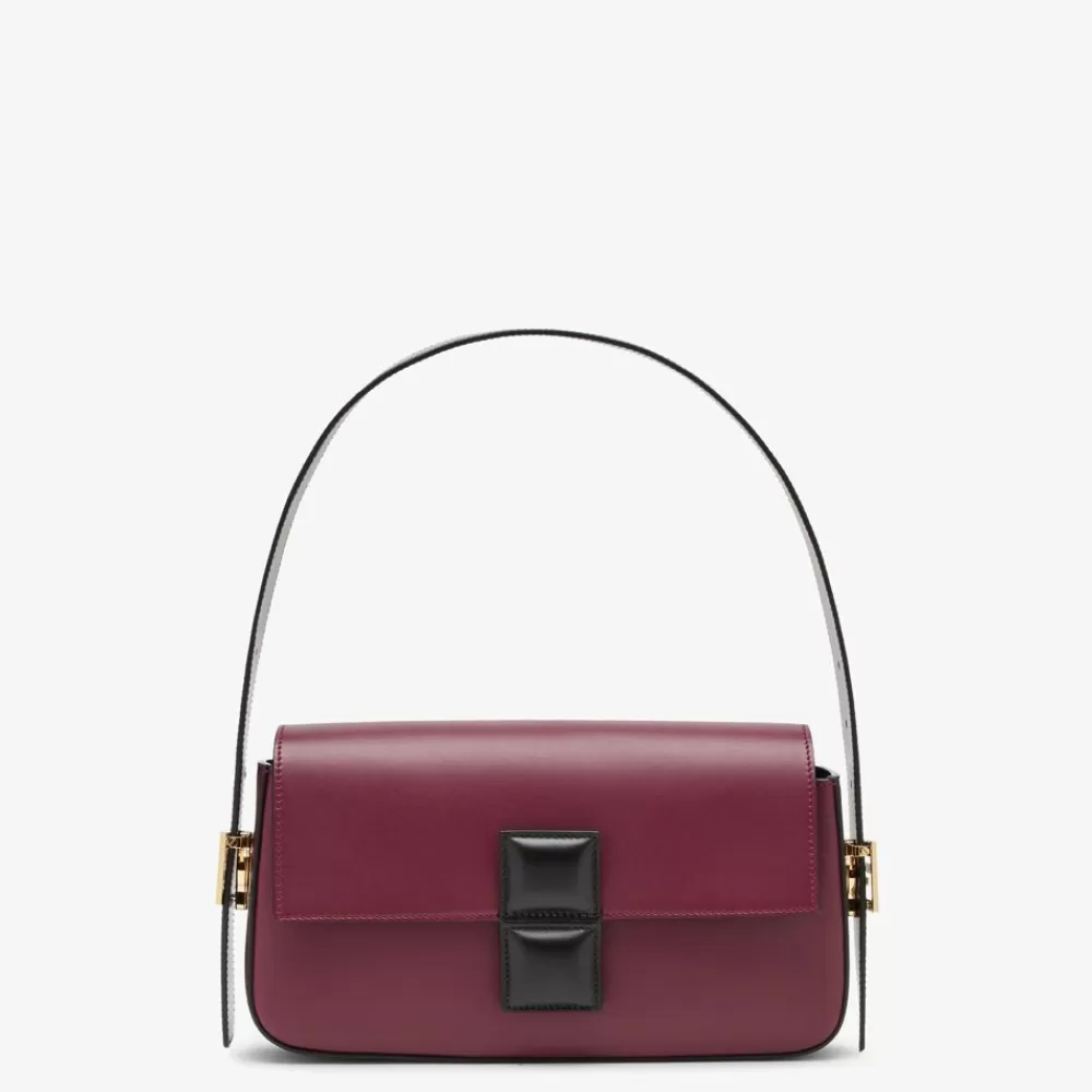 Borse A Spalla E Tracolle>Fendi Borsa In Pelle Colorblock Bordeaux E Nero