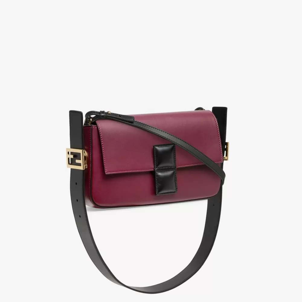 Borse A Spalla E Tracolle>Fendi Borsa In Pelle Colorblock Bordeaux E Nero