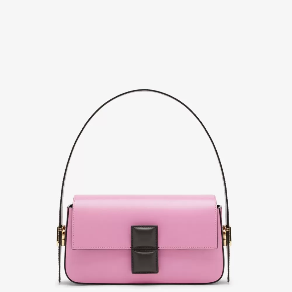Borse A Spalla E Tracolle>Fendi Borsa In Pelle Colorblock Rosa E Marrone Scuro