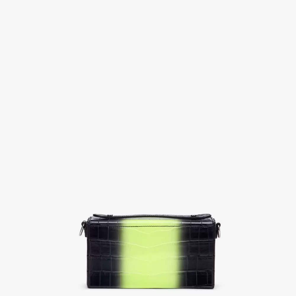 Borse A Tracolla>Fendi Borsa In Pelle Di Alligatore Nera E Giallo Fluo