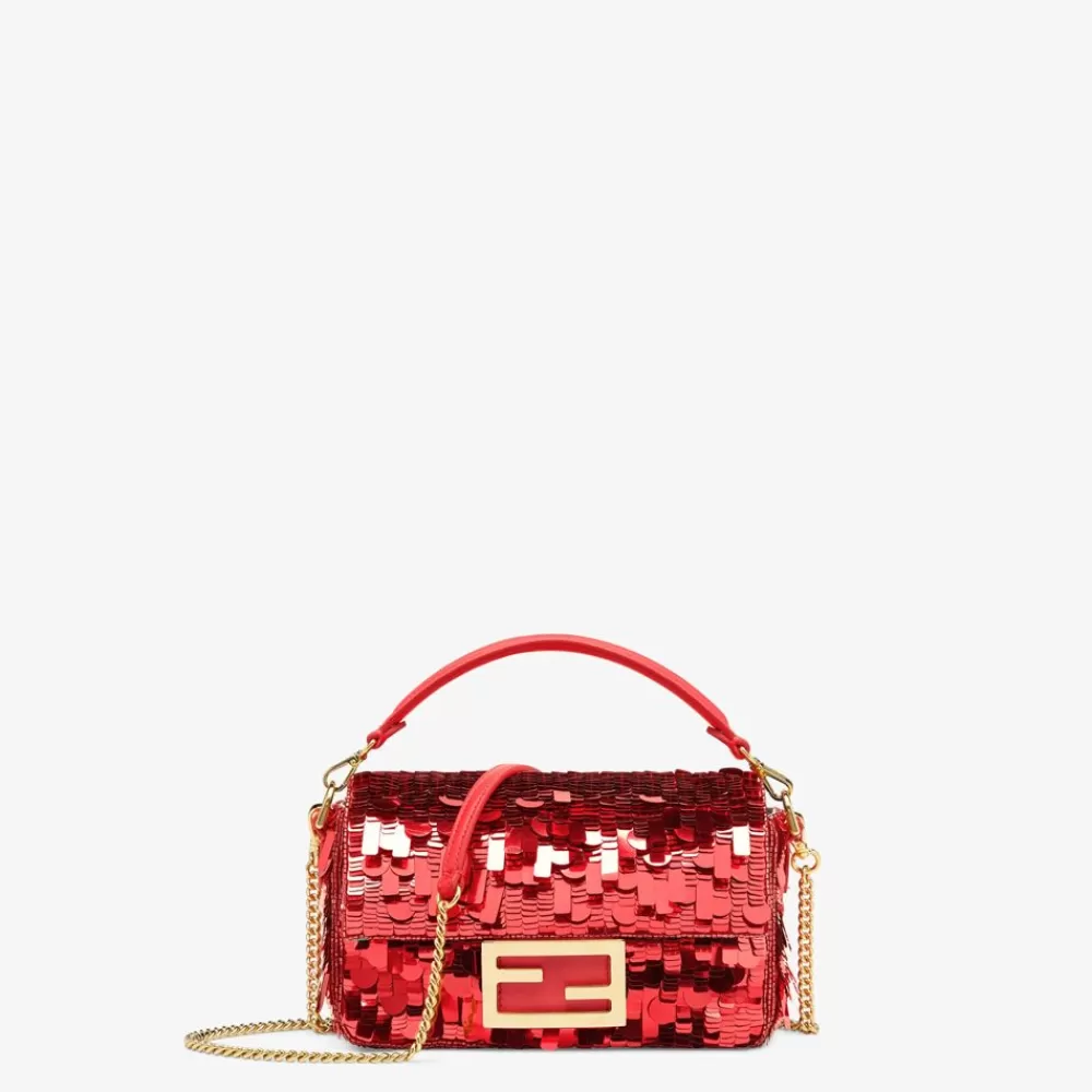 Borse Mini>Fendi Borsa In Pelle E Paillette Rosso Scuro