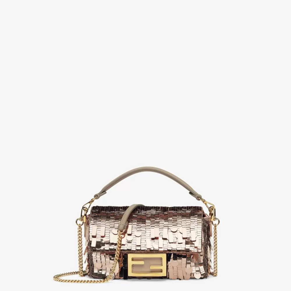Borse Mini>Fendi Borsa In Pelle E Paillette Tortora