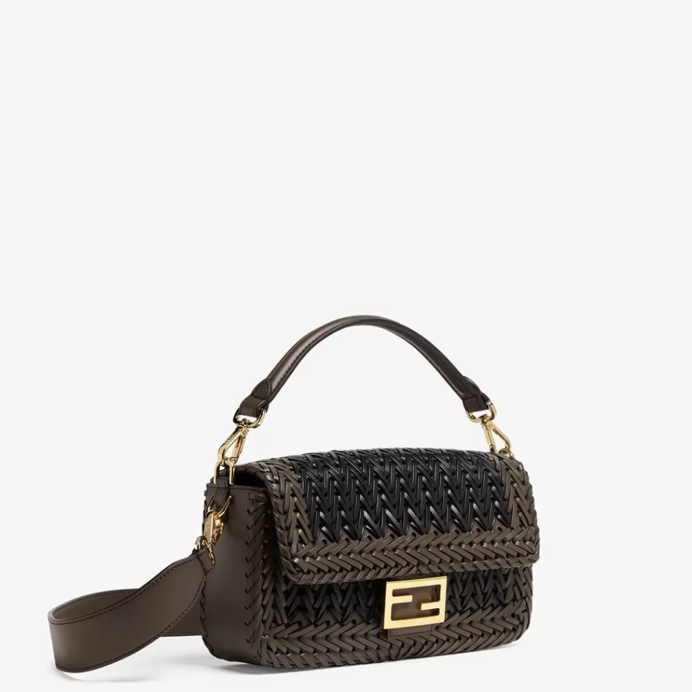 Borse A Spalla E Tracolle>Fendi Borsa In Pelle Intrecciata Nera E Grigia