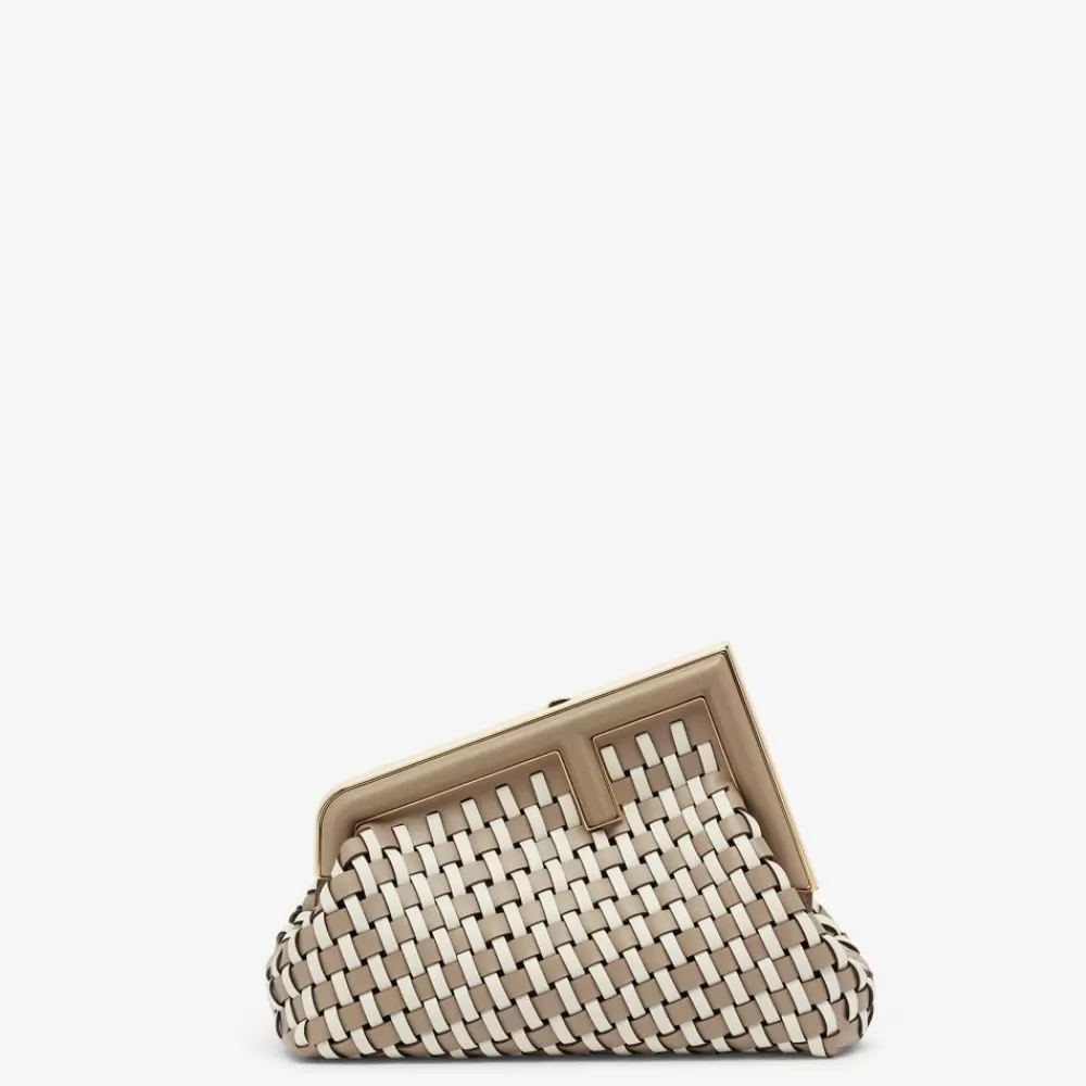 Clutch E Pochette>Fendi Borsa In Pelle Intrecciata Tortora E Bianca