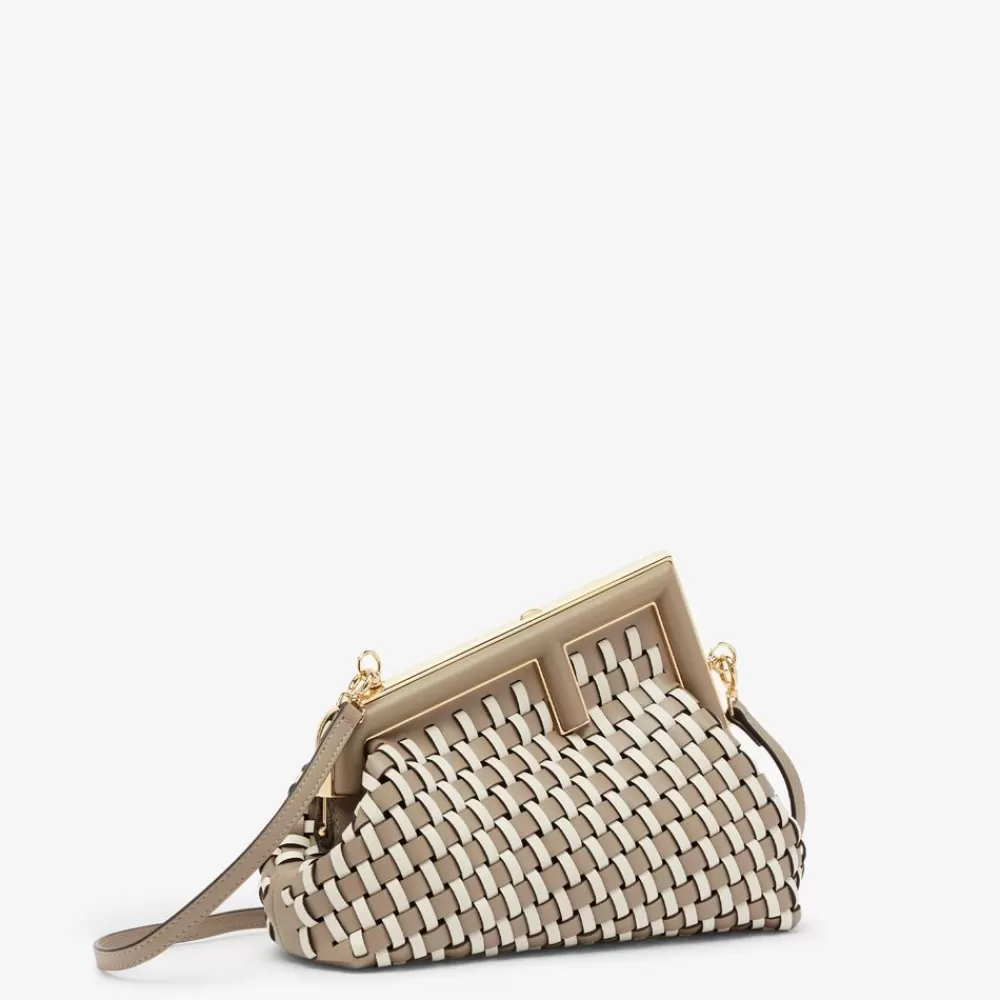 Clutch E Pochette>Fendi Borsa In Pelle Intrecciata Tortora E Bianca
