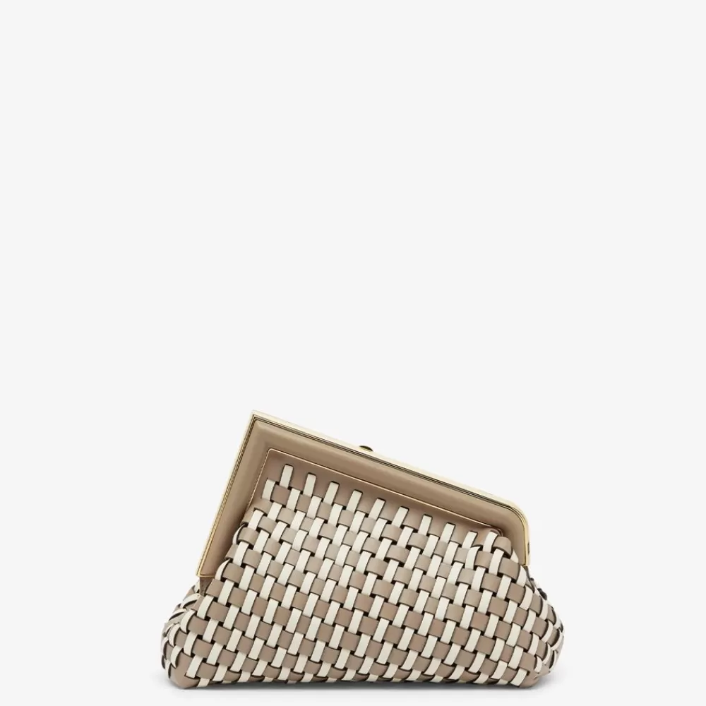 Clutch E Pochette>Fendi Borsa In Pelle Intrecciata Tortora E Bianca