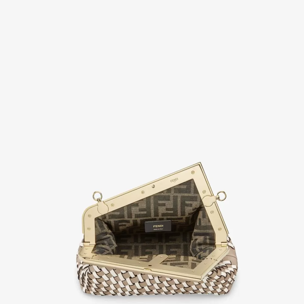 Clutch E Pochette>Fendi Borsa In Pelle Intrecciata Tortora E Bianca