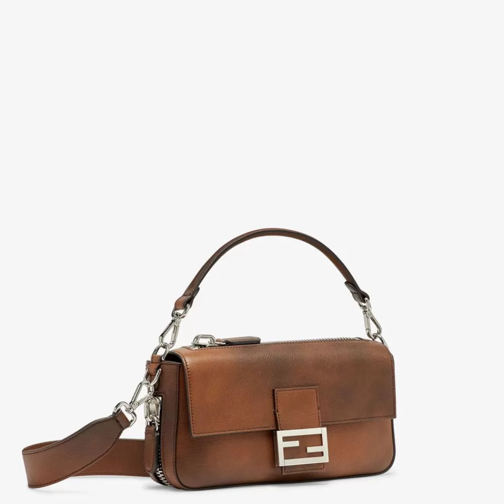 Borse A Tracolla>Fendi Borsa In Pelle Tamponata Marrone