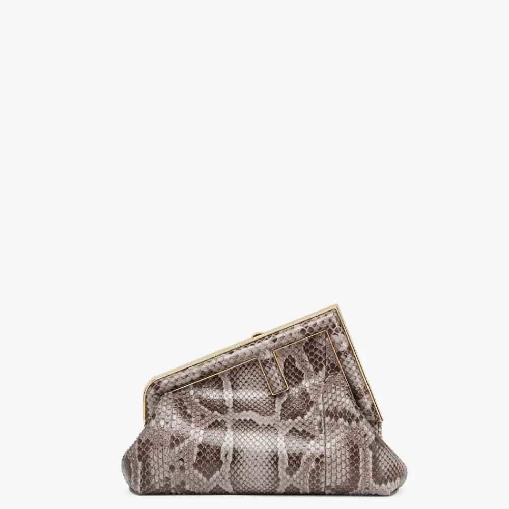 Pelli Pregiate>Fendi Borsa In Pitone Color Grigio Scuro