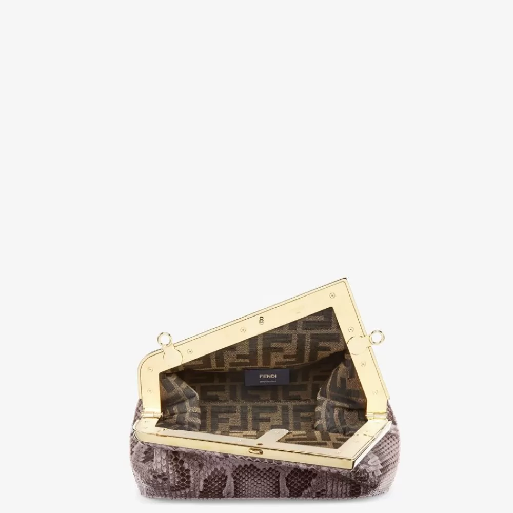 Pelli Pregiate>Fendi Borsa In Pitone Color Grigio Scuro