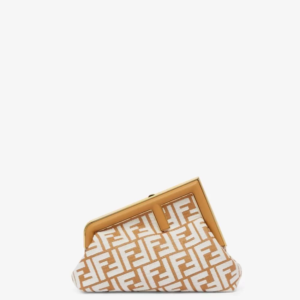 Borse A Spalla E Tracolle>Fendi Borsa In Rafia Con Motivo Ff In Tessuto Tapestry Bianco