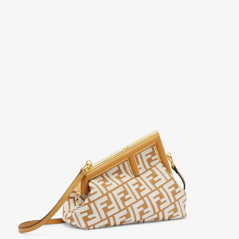 Borse A Spalla E Tracolle>Fendi Borsa In Rafia Con Motivo Ff In Tessuto Tapestry Bianco