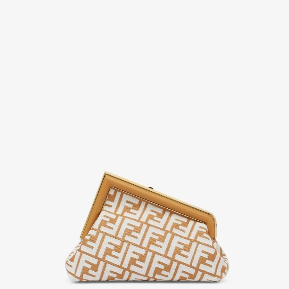Borse A Spalla E Tracolle>Fendi Borsa In Rafia Con Motivo Ff In Tessuto Tapestry Bianco