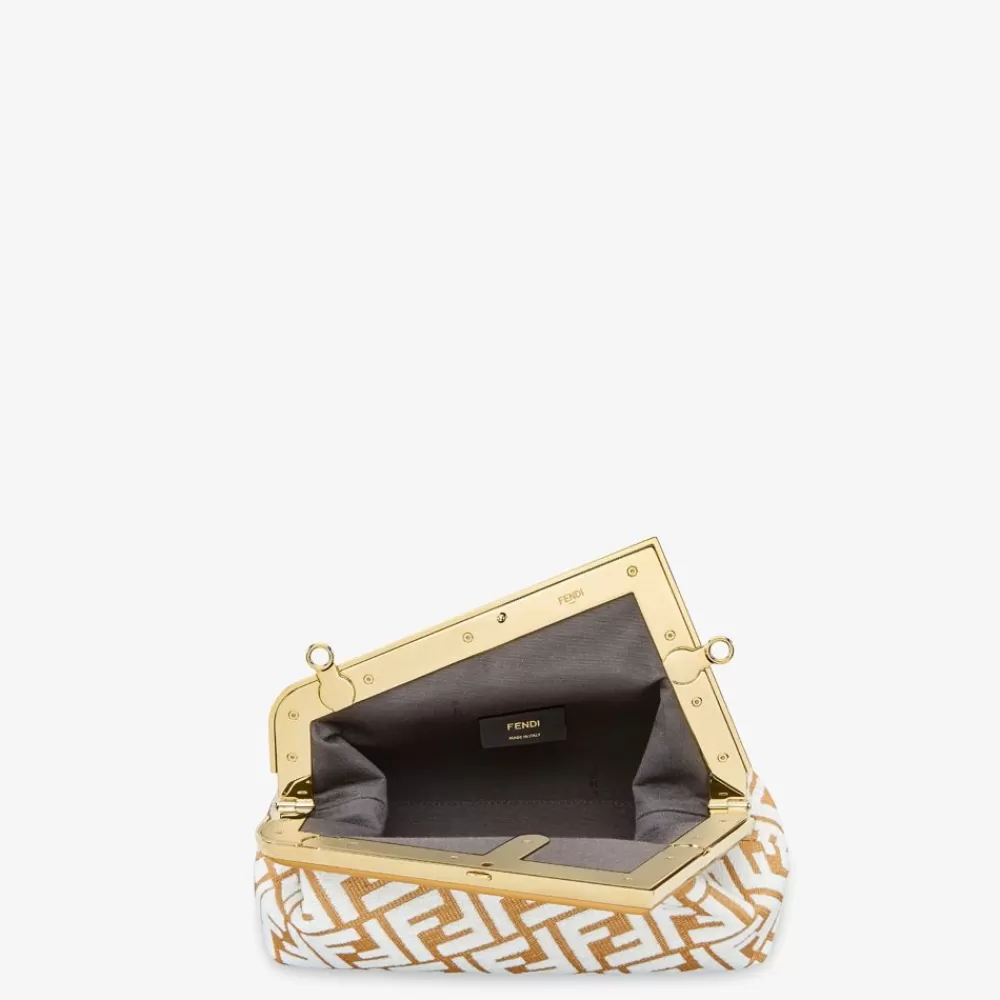 Borse A Spalla E Tracolle>Fendi Borsa In Rafia Con Motivo Ff In Tessuto Tapestry Bianco