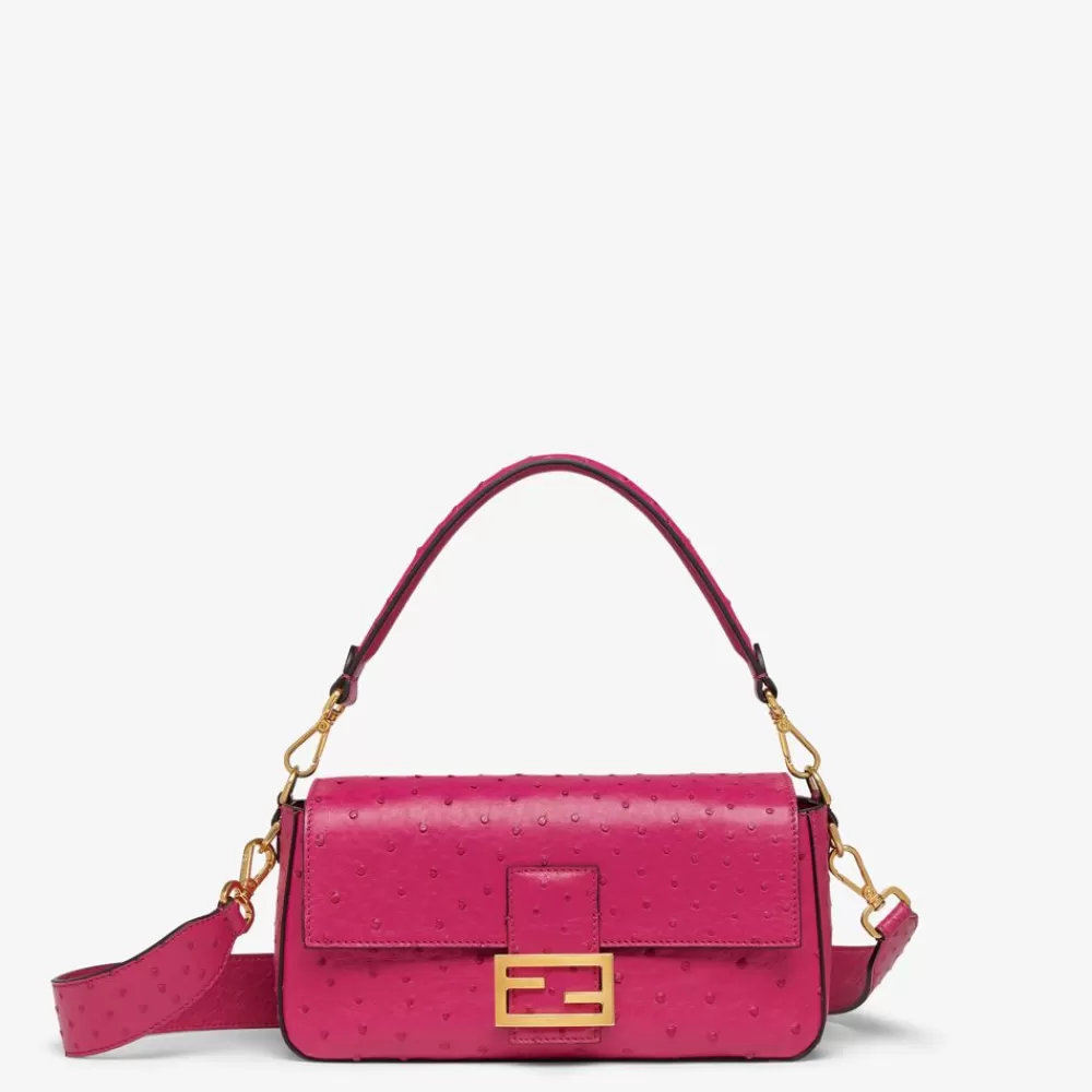 Borse A Spalla E Tracolle>Fendi Borsa In Struzzo Fucsia