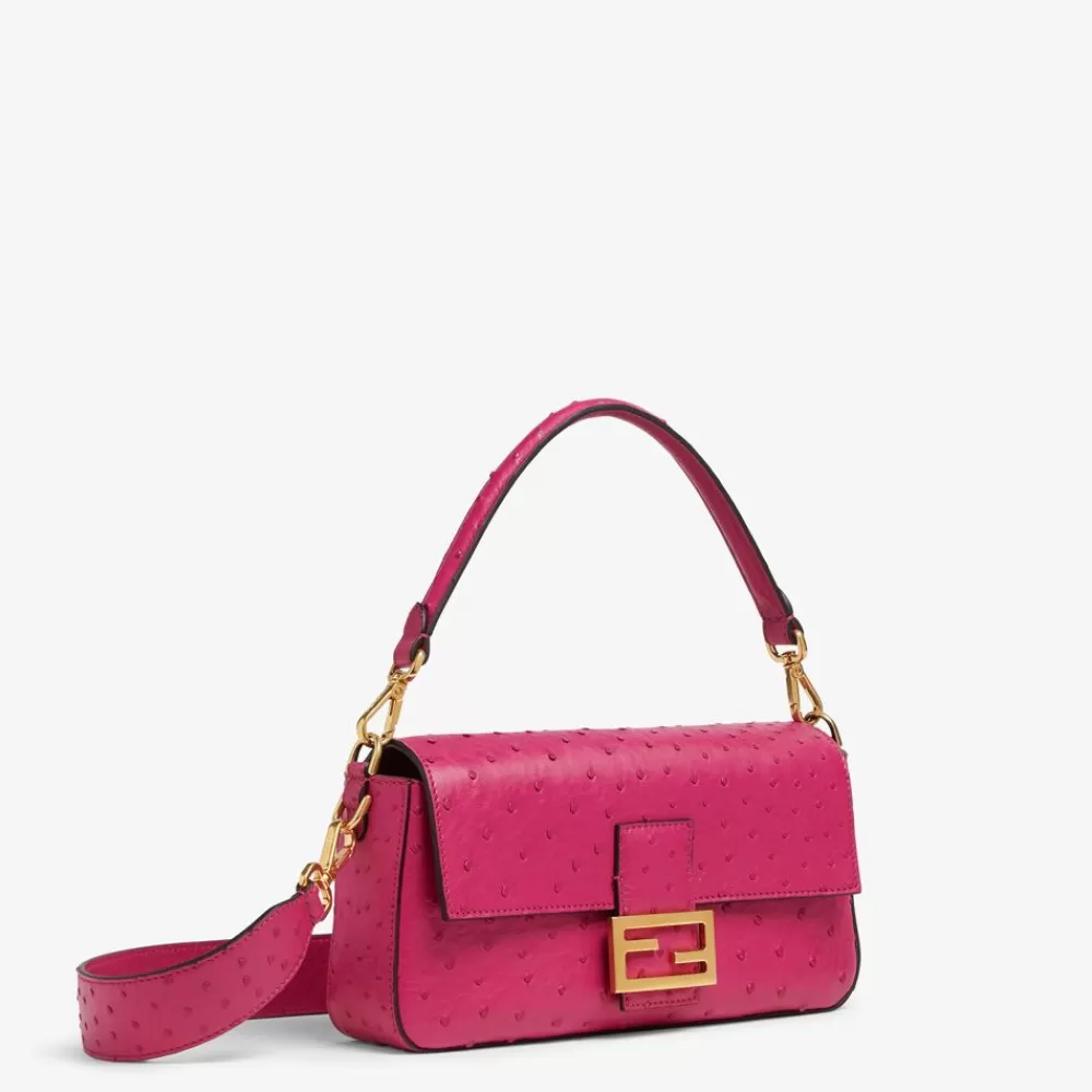 Borse A Spalla E Tracolle>Fendi Borsa In Struzzo Fucsia