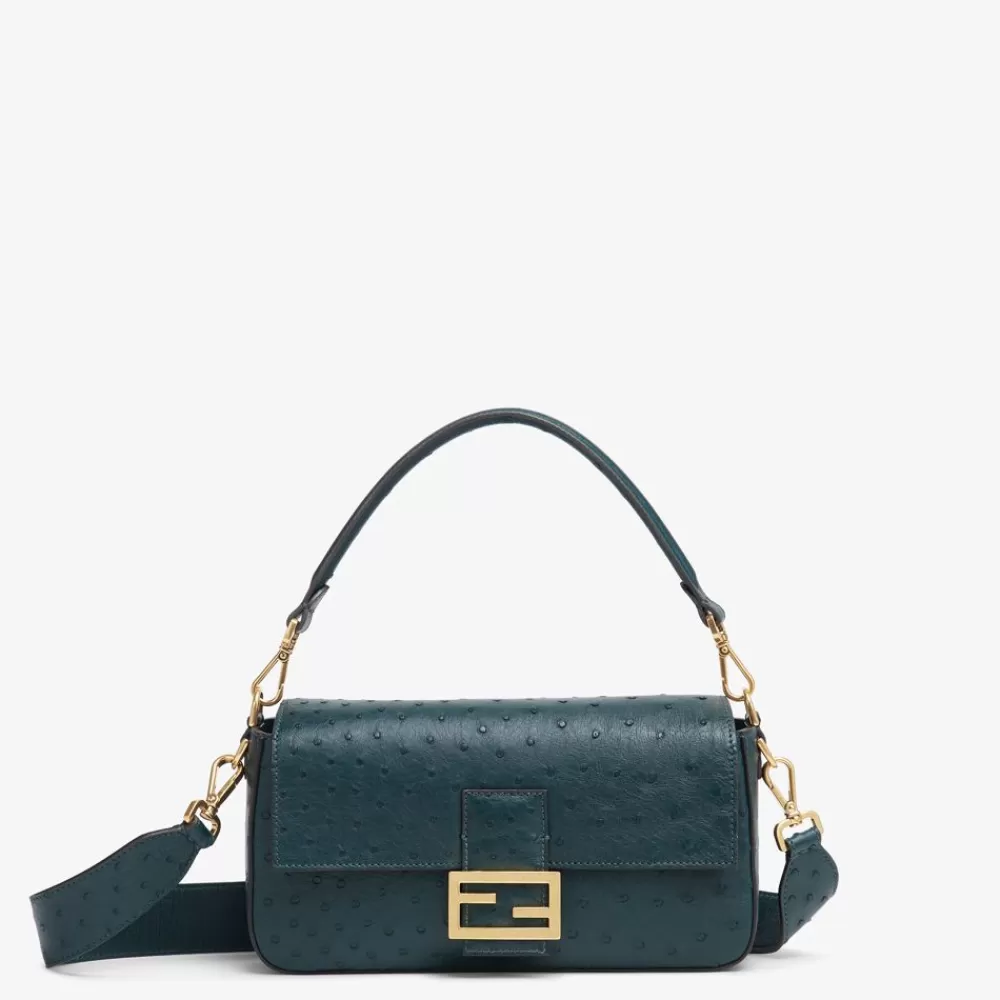 Borse A Spalla E Tracolle>Fendi Borsa In Struzzo Verde Scuro