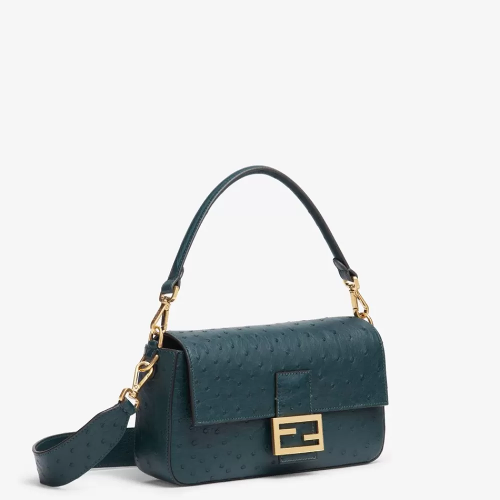 Borse A Spalla E Tracolle>Fendi Borsa In Struzzo Verde Scuro